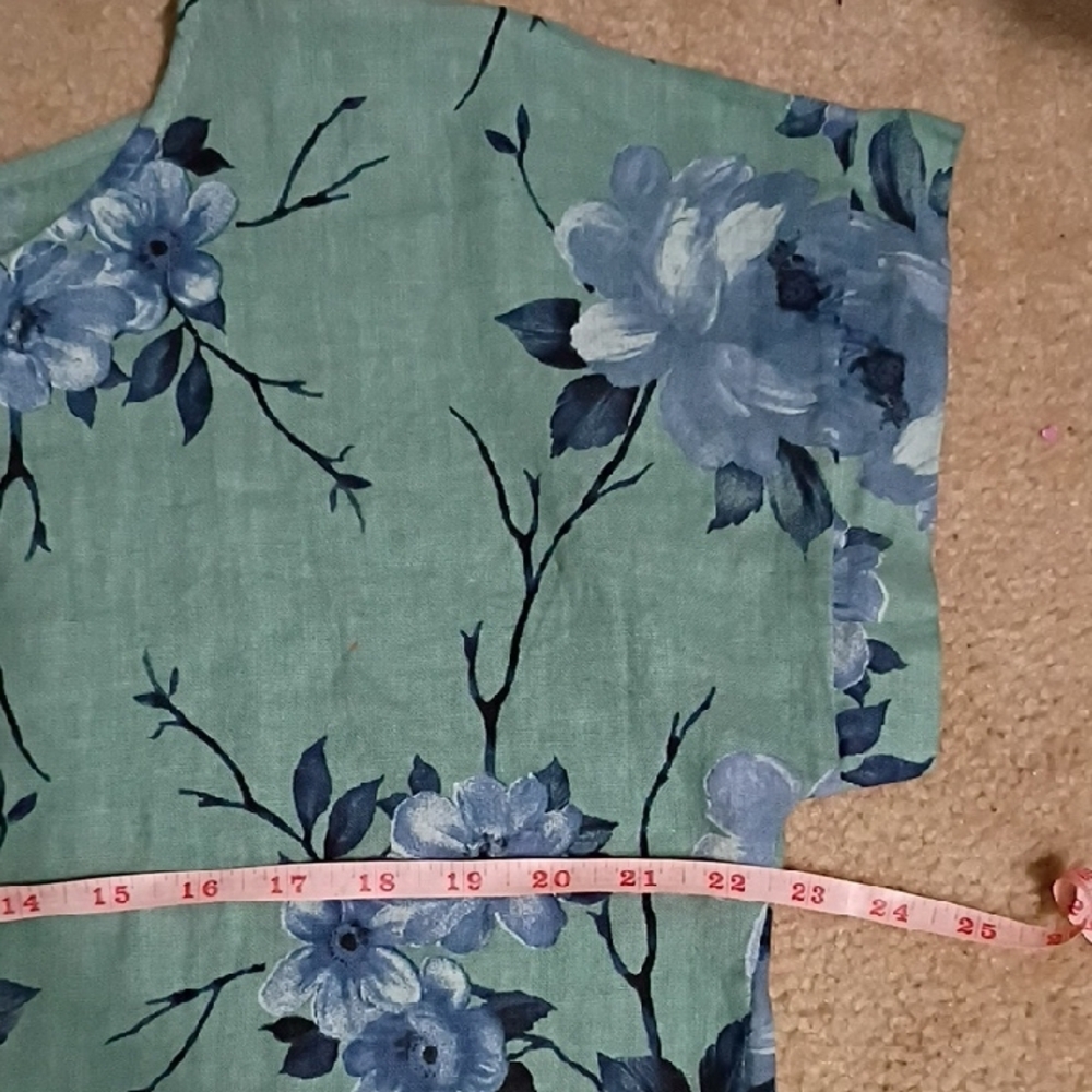 Terzo Millennio 100% Linen Floral Blue and Green Women's Tunic Size L - Picture 3 of 9
